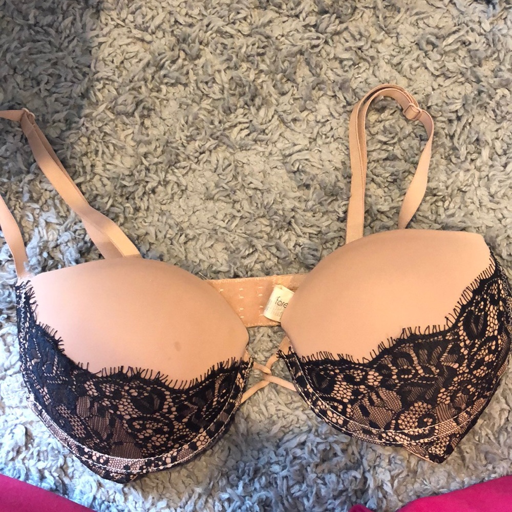 Forever 21, tan and black lace bra. Size 34B